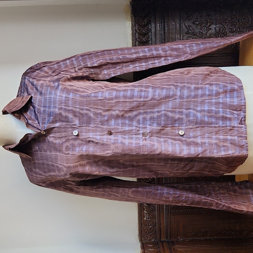 ELLEN TRACY Silk Blend L/S Button-down Plaid Shirt Size 8